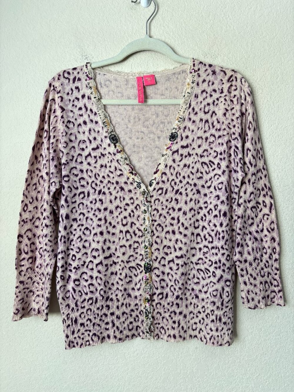 Charlotte Tarantola XL Leopard Boho Funky Unique Beaded Lightweight Cardigan